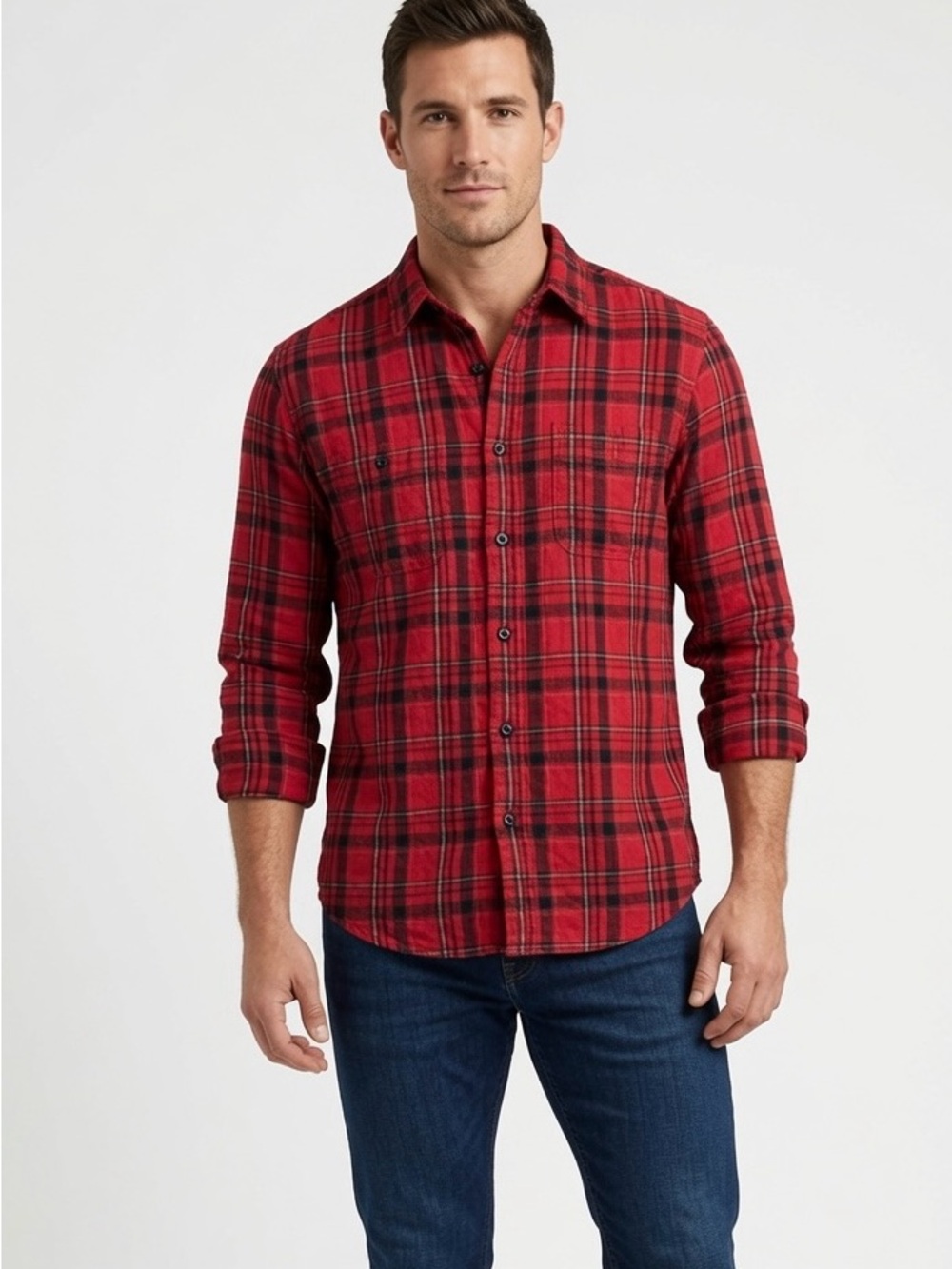 J. Crew Red Plaid Button-Down Men's Shirt sz M